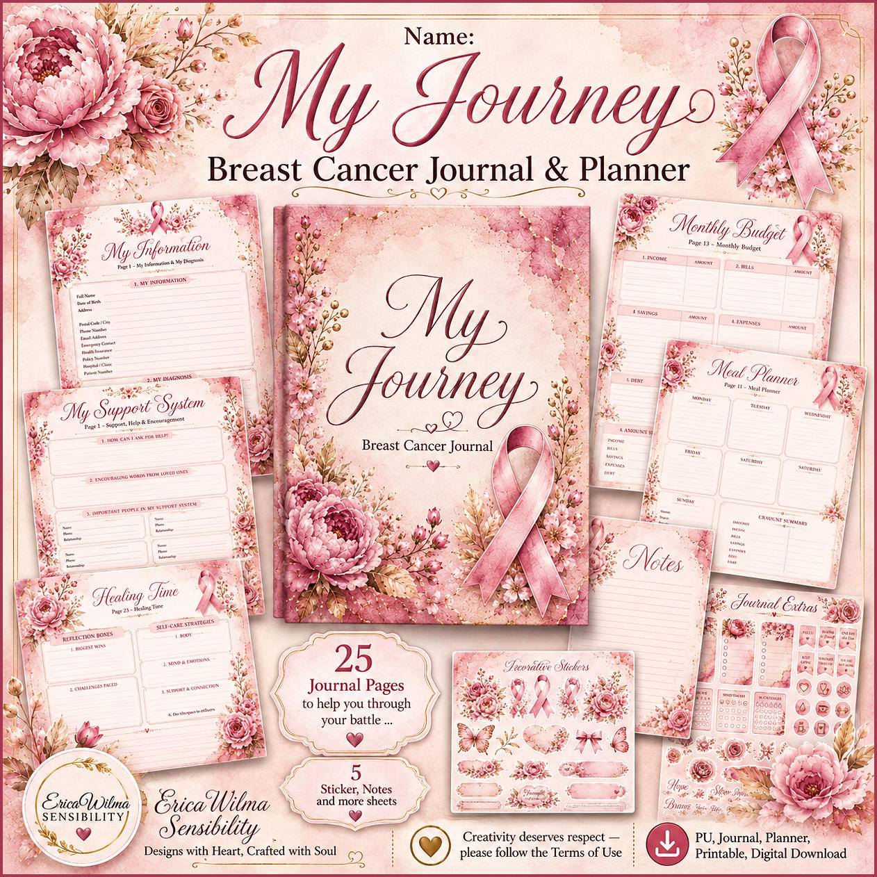 (image for) EW AI My Journey - Breast Cancer Journaling & Planner 2026